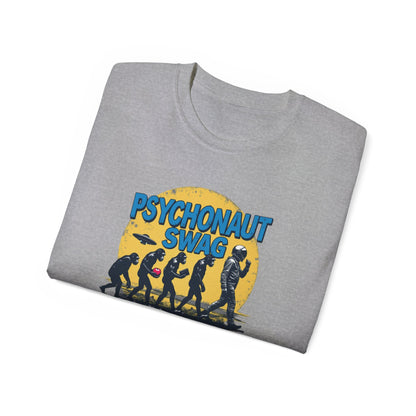 Psychonaut Evolution of Man Sunset, Unisex Tee, Retro Graphic T-Shirt, Music Festival Attire, Gift for Gamers, Casual Streetwear