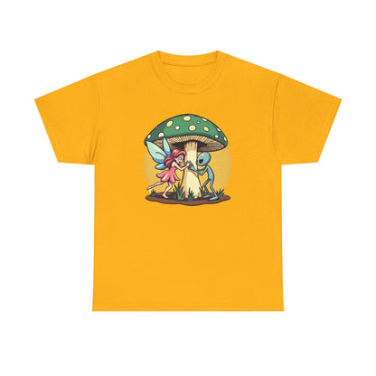 Alien chased by Fairy, Mushroom Unisex Heavy Cotton Tee - Psychonaut Swag