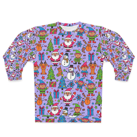 Christmas Pattern Sweatshirt — Cute Santa & Snowman Holiday All-Over Print