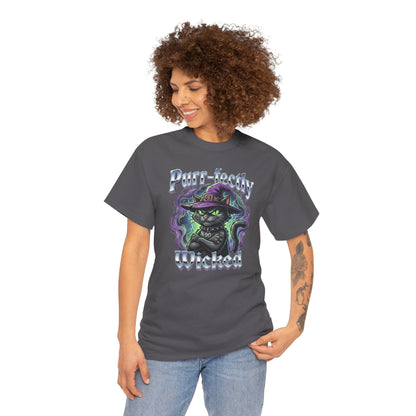 Purr-fectly Wicked T-Shirt — Witch Cat Graphic Tee (Halloween Gift)