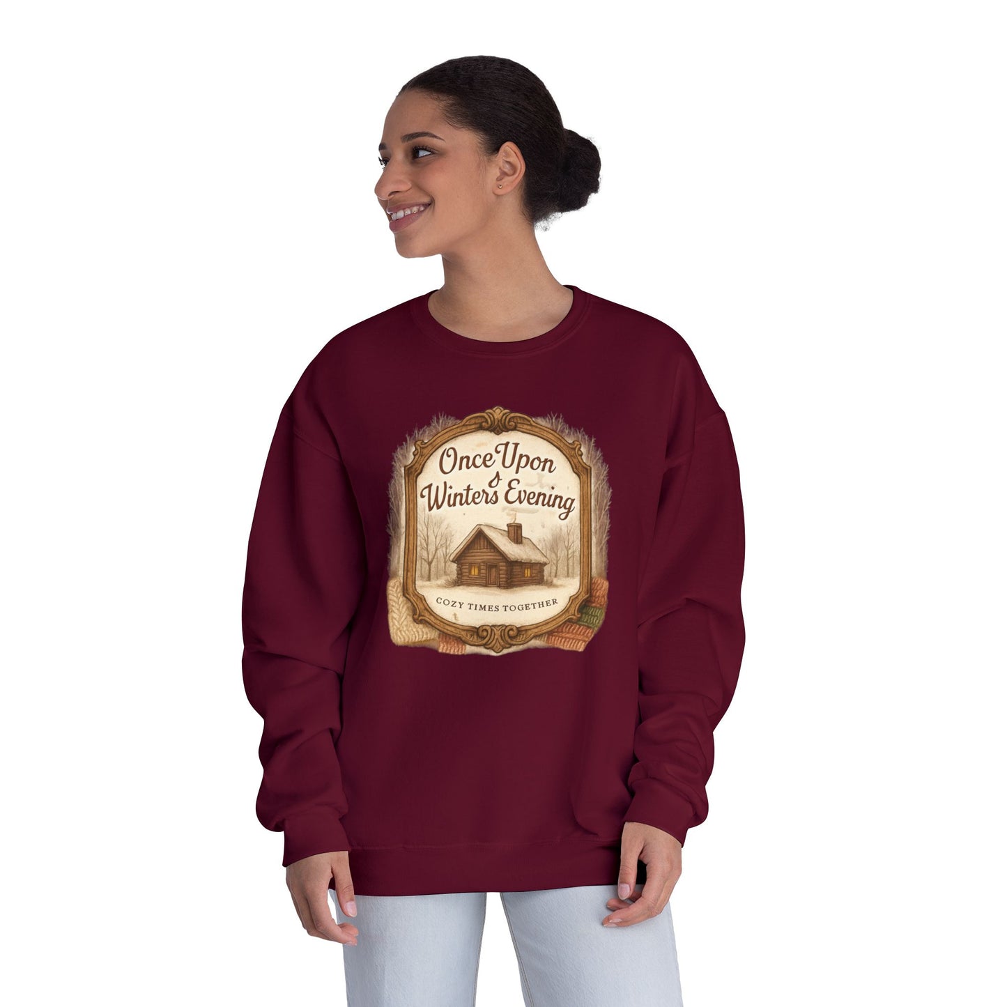 Once Upon a Winter's Cabin, Evening Sweatshirt — Cozy Vintage Holiday Crewneck