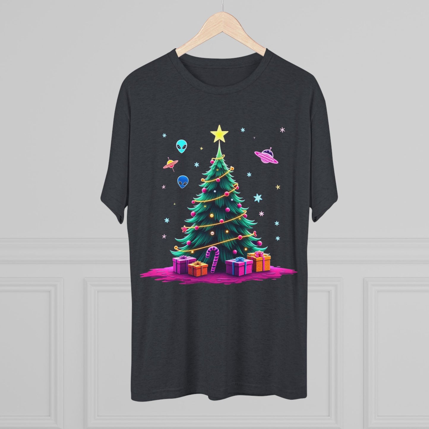 Alien visitors Christmas tree, Unisex Tri-Blend Crew Tee