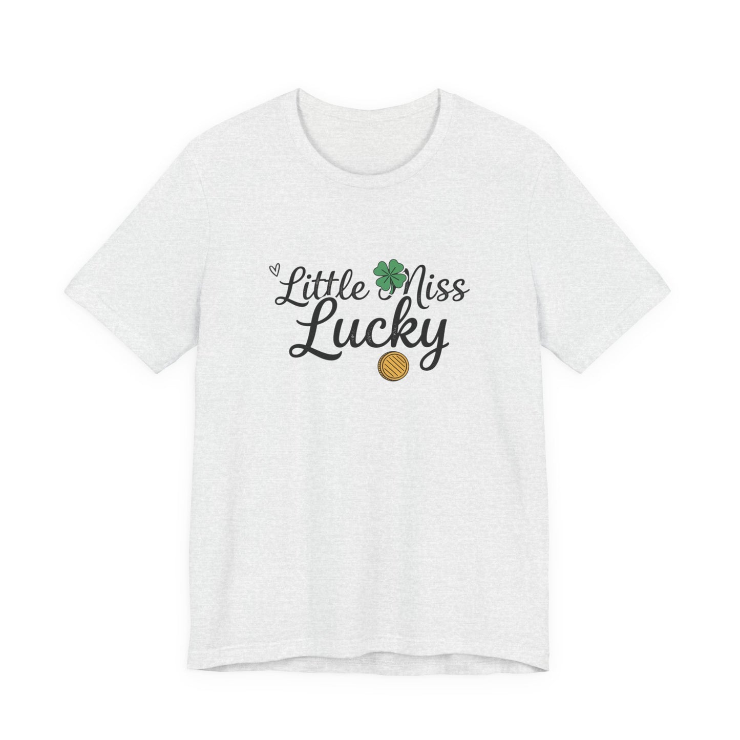 Little Miss Lucky T-Shirt — St. Patrick’s Day Girls’ Tee with Shamrock & Gold Coin