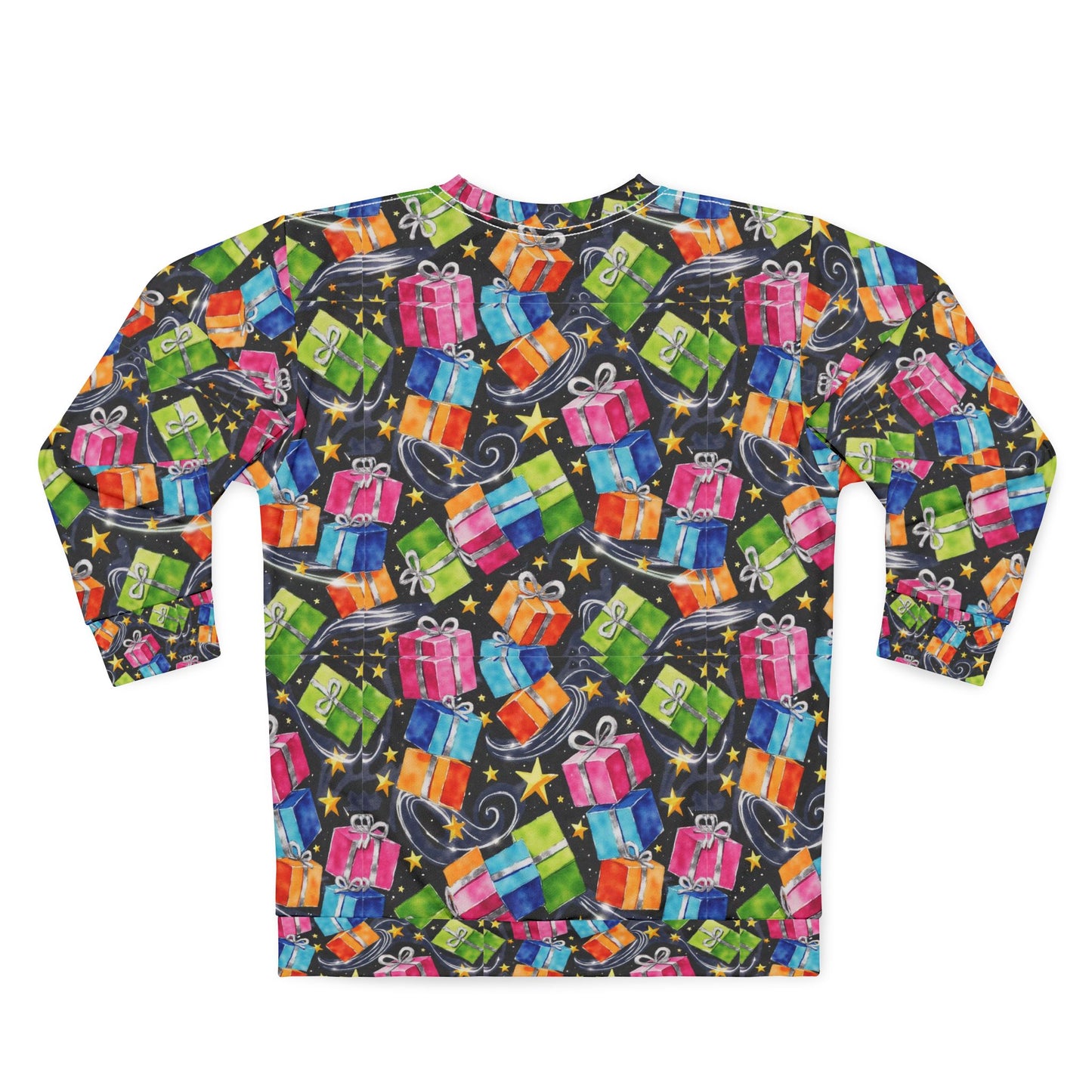 Gift Pattern Ugly Christmas Sweatshirt - Colorful Presents All-Over Print Holiday Pullover