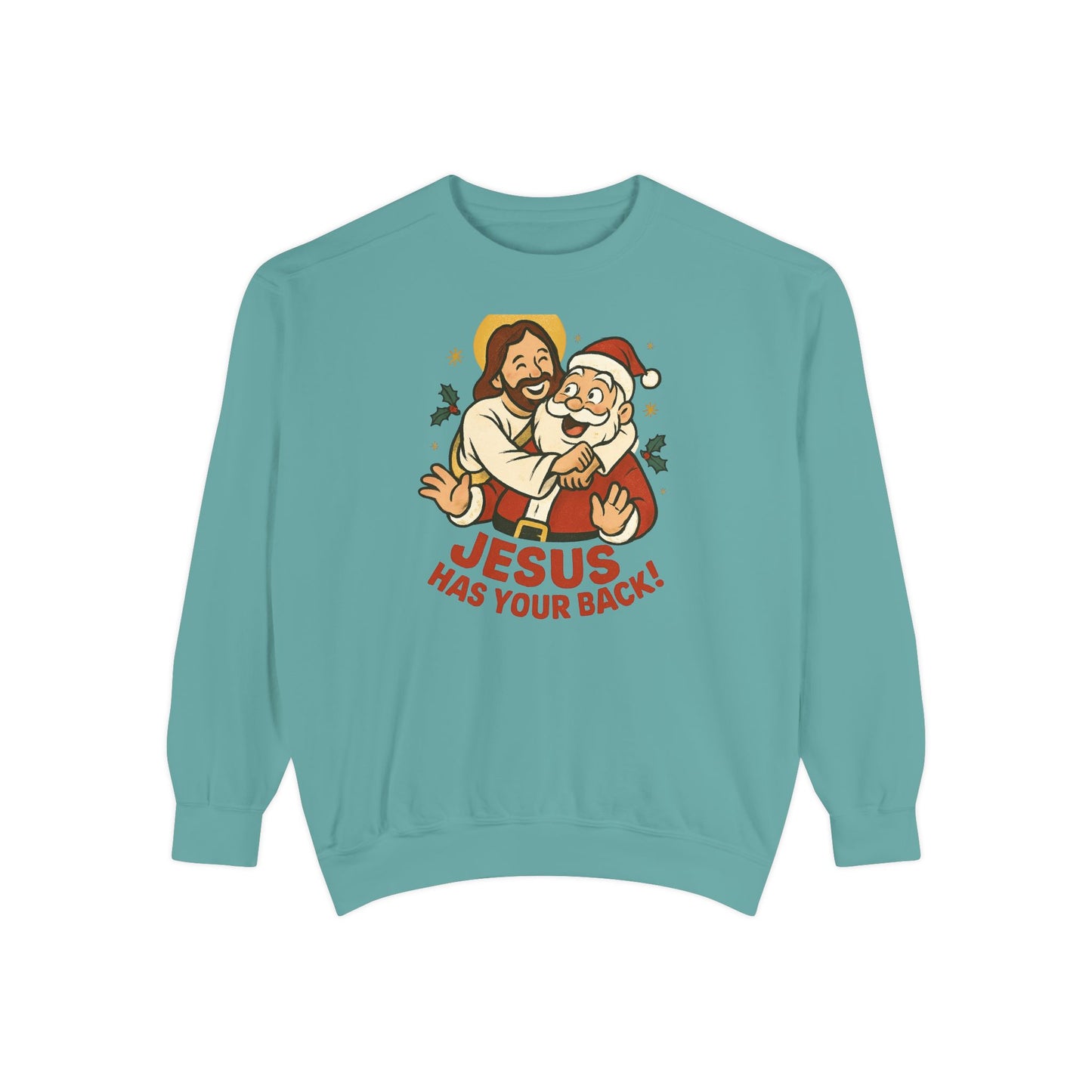 Christian Sweatshirt Jesus Santa Holidays Back Support