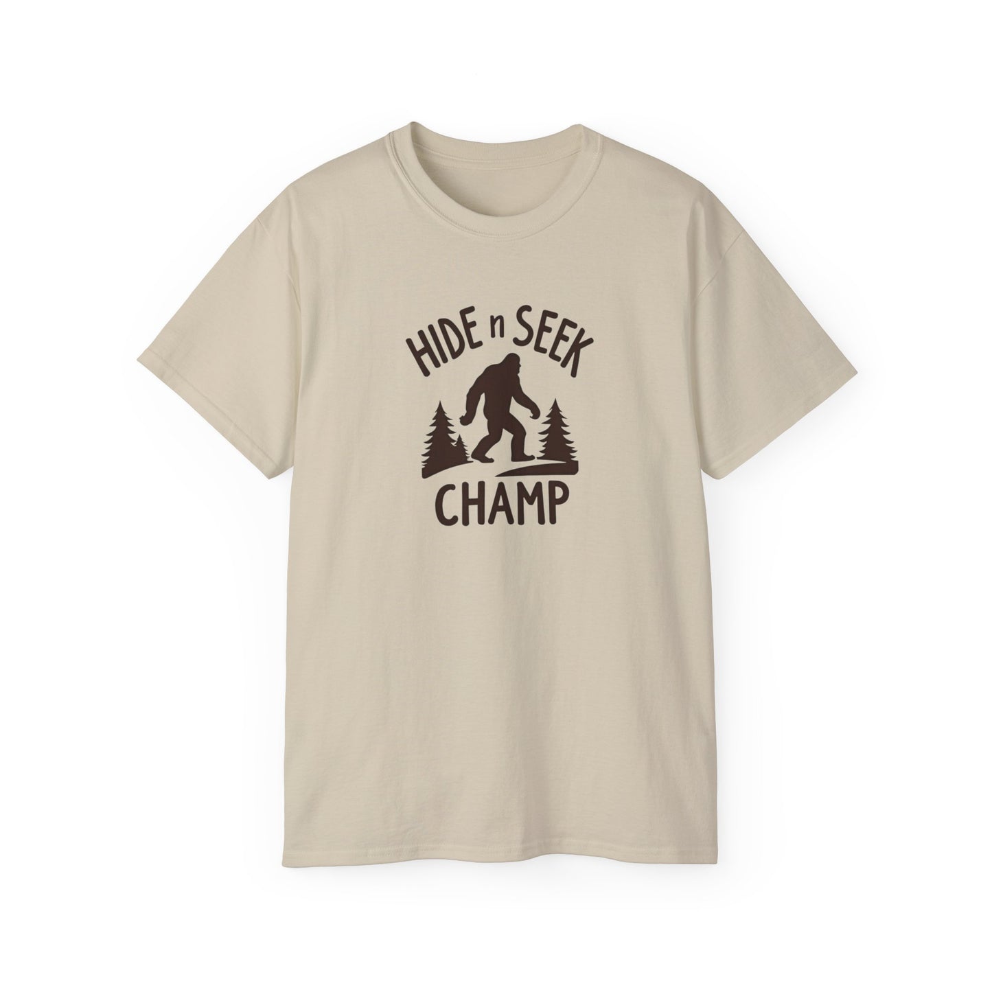 Hide n Seek Champ T-Shirt — Funny Bigfoot Sasquatch Tee