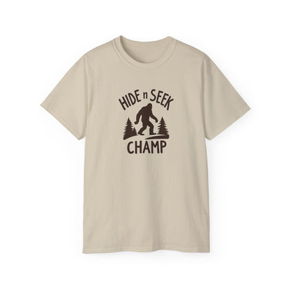 Hide n Seek Champ T-Shirt — Funny Bigfoot Sasquatch Tee