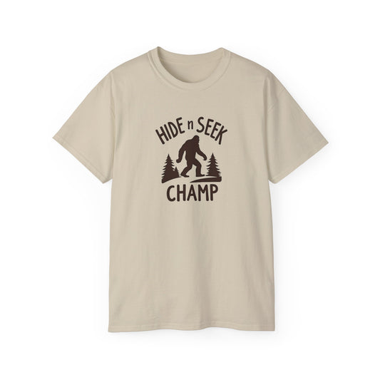 Hide n Seek Champ T-Shirt — Funny Bigfoot Sasquatch Tee