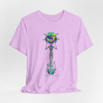 Alien Holding Earth Graphic Tee — Cosmic Sci‑Fi Alien Shirt
