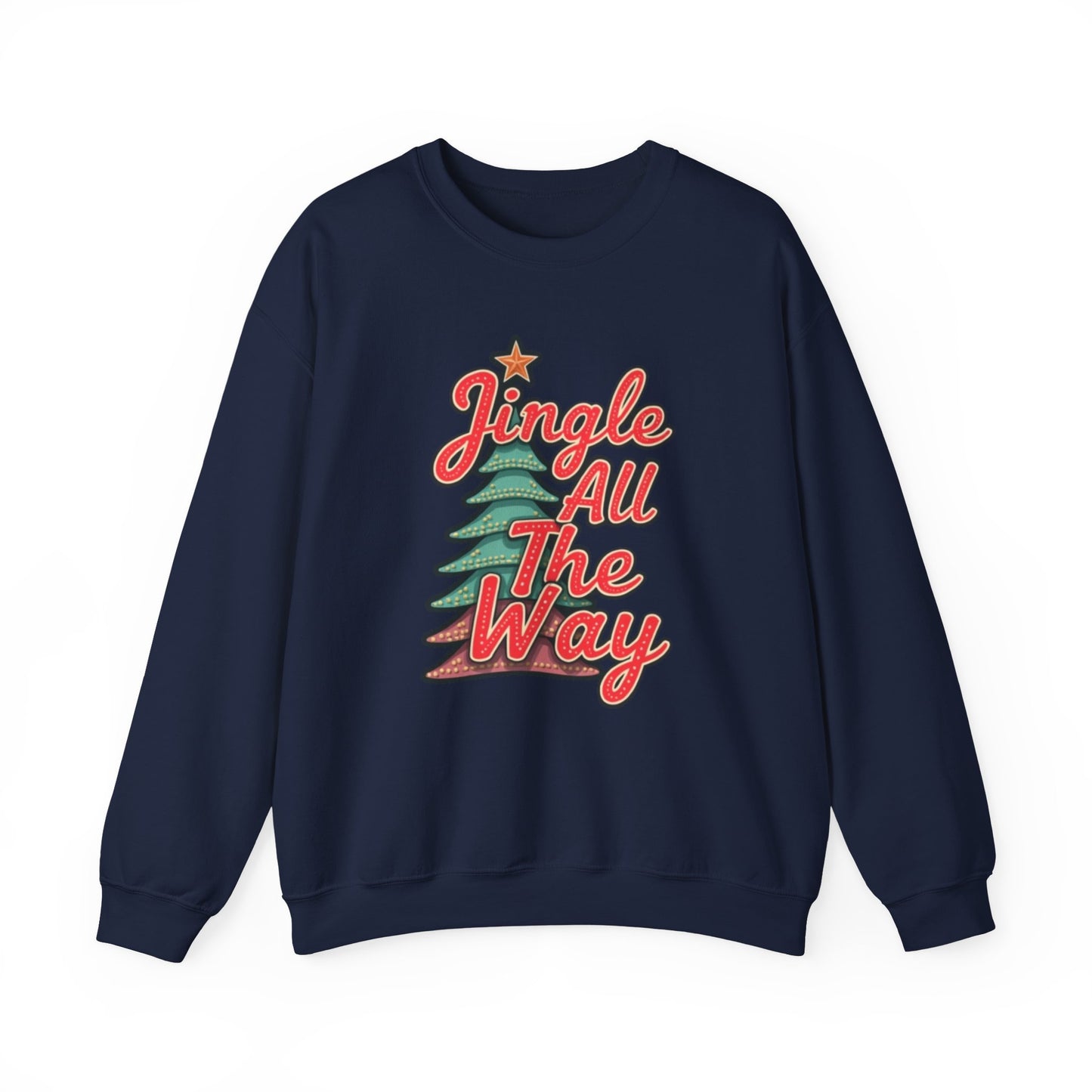Christmas Sweatshirt — "Jingle All The Way" Retro Tree Holiday Crewneck