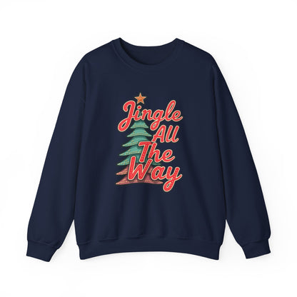 Christmas Sweatshirt — "Jingle All The Way" Retro Tree Holiday Crewneck