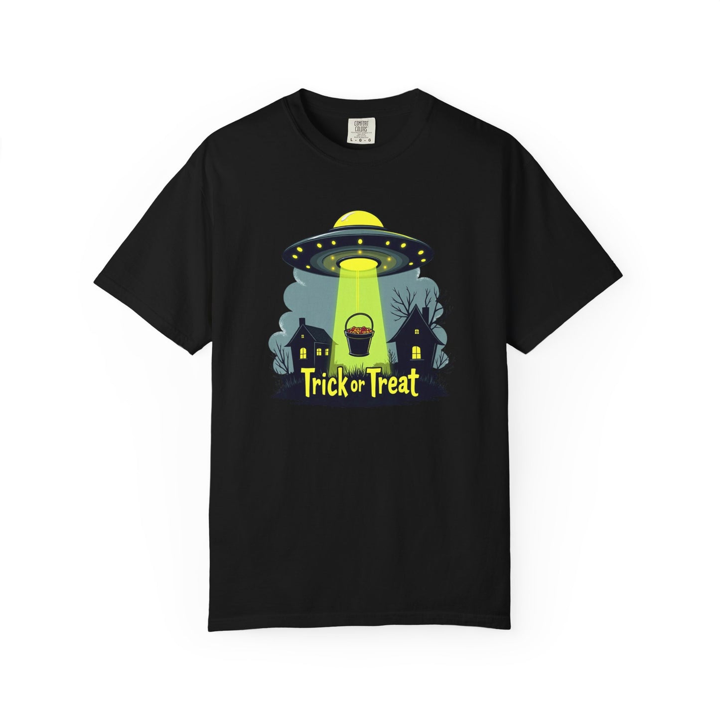 Halloween UFO Trick or Treat T-Shirt — Alien Abduction Spooky Tee