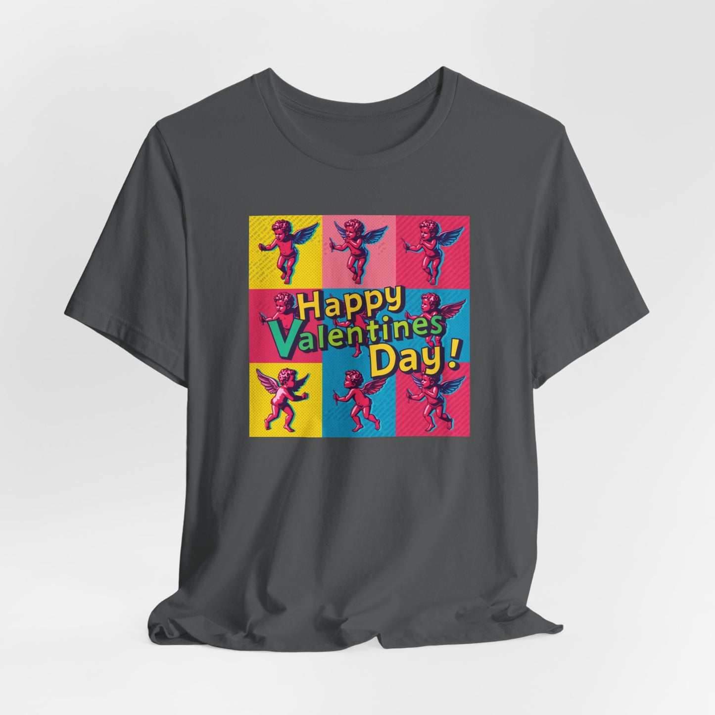 Valentine's Day Pop Art Tee — "Happy Valentine's Day!" Cupid Graphic Shirt