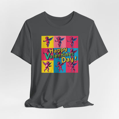 Valentine's Day Pop Art Tee — "Happy Valentine's Day!" Cupid Graphic Shirt