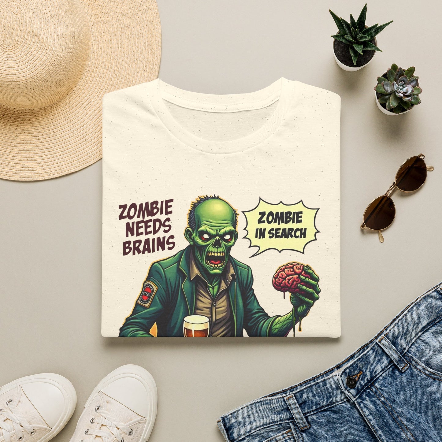 Zombie Needs Brains T-Shirt – Retro Comic Horror Graphic Tee