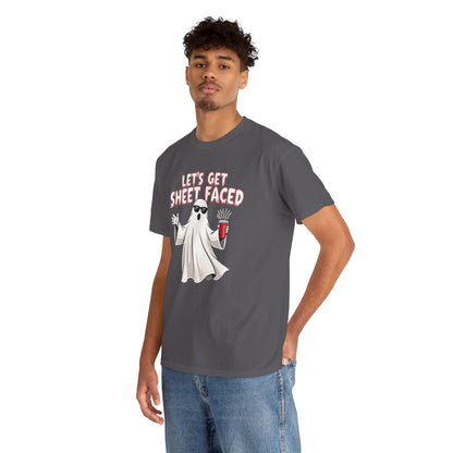 Let's Get Sheet Faced Ghost T‑Shirt — Funny Halloween Party Tee