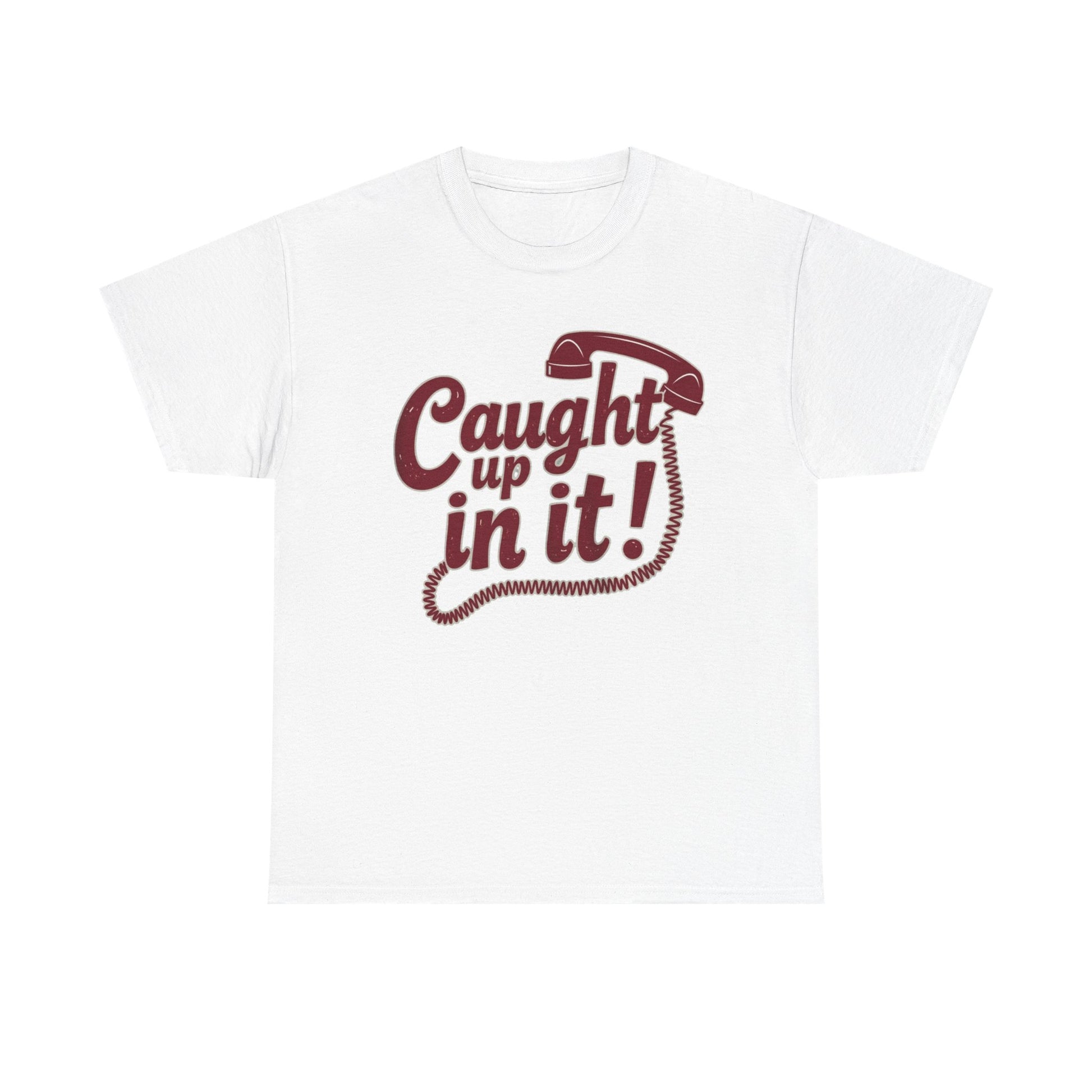 Caught Up in It, Phone chord, Unisex Heavy Cotton Tee, Vintage Phone Graphic T-Shirt, Casual Daily Wear, Fun Gift for Friends, Trendy White Tee - Psychonaut Swag