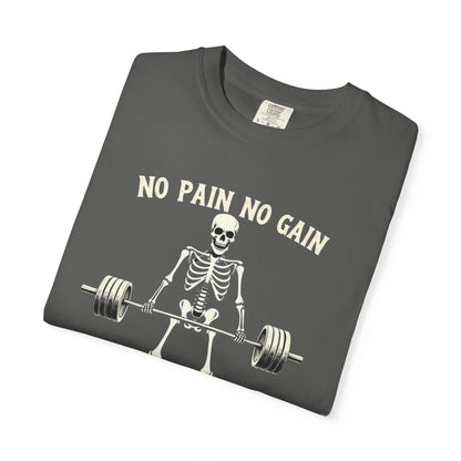 Deadlift Skeleton T-Shirt — “No Pain No Gain” Weightlifting Gym Tee