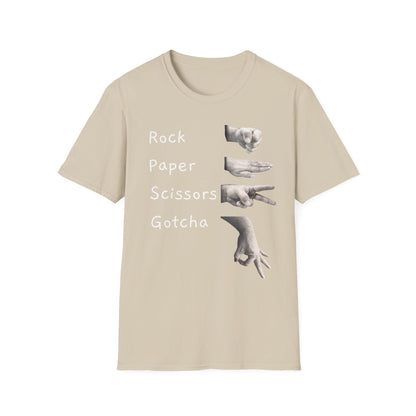 Rock, Paper, Scissors Creative Hands Symbol T-Shirt, Hand Gesture Graphic Tee, Unisex Softstyle Shirt for Friends, Casual Wear, Gift for Holidays, Statement Shirt