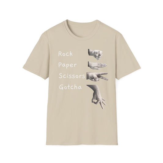 Rock, Paper, Scissors Creative Hands Symbol T-Shirt, Hand Gesture Graphic Tee, Unisex Softstyle Shirt for Friends, Casual Wear, Gift for Holidays, Statement Shirt