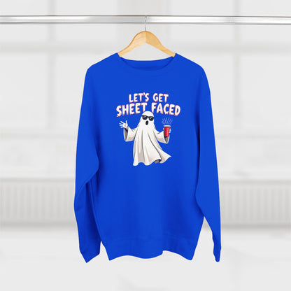 Halloween Ghost Sweatshirt — "Let's Get Sheet Faced" Funny Party Crewneck