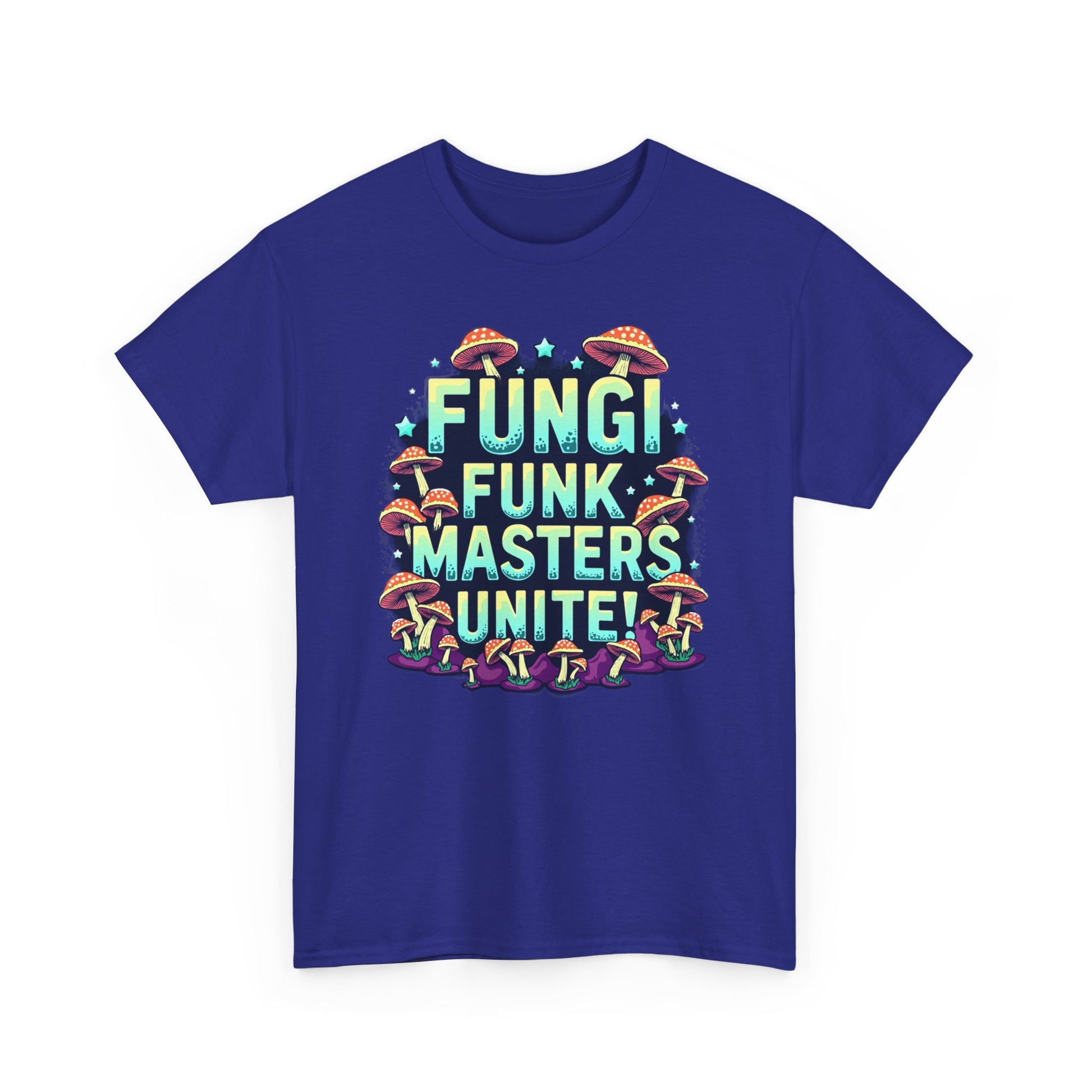 Fungi Funk Masters Unite Unisex Heavy Cotton Tee - Playful Mushroom Graphic T-Shirt - Psychonaut Swag