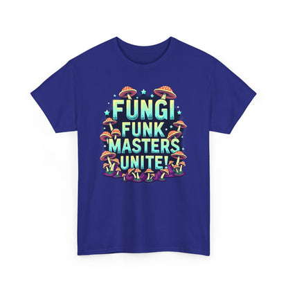 Fungi Funk Masters Unite Unisex Heavy Cotton Tee - Playful Mushroom Graphic T-Shirt - Psychonaut Swag
