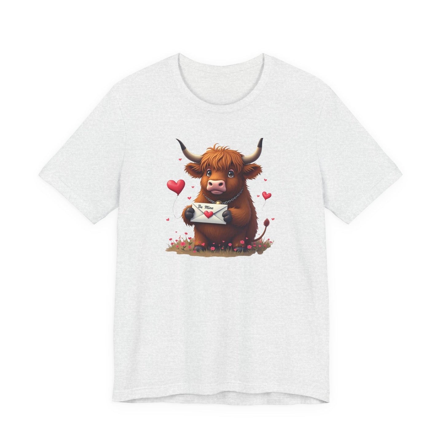 Valentine Highland Cow Tee — Cute Love Letter Bull Shirt
