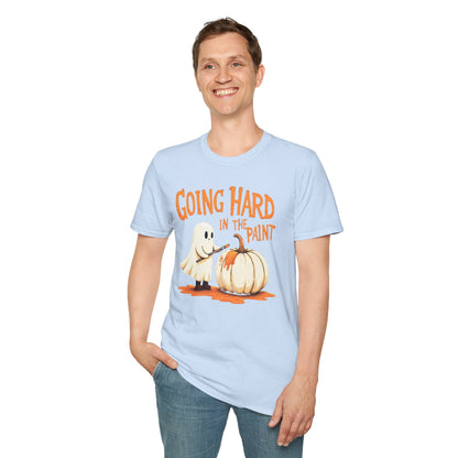 Halloween Ghost painting, T-Shirt, Fun Halloween Shirt, Unisex Softstyle Tee, Autumn Apparel, Pumpkin Design Tee