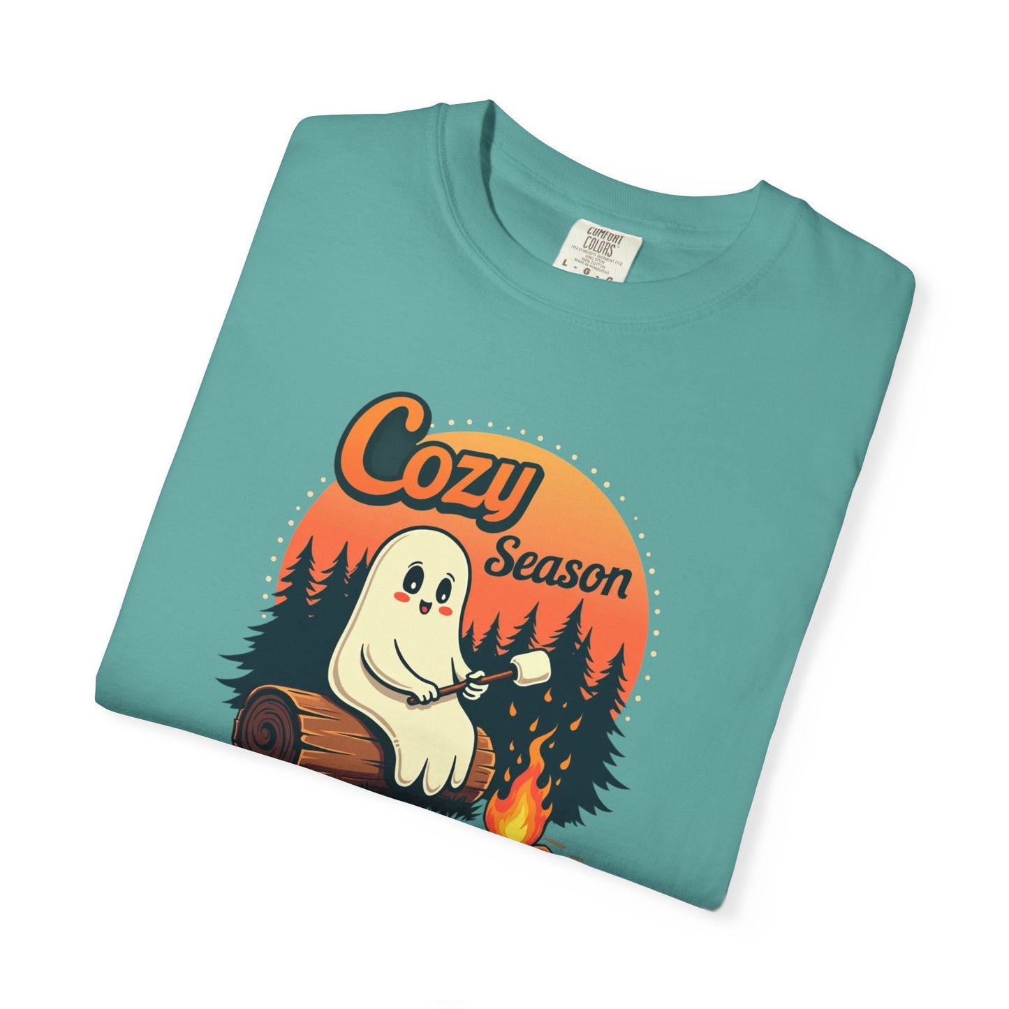 Cozy Season Ghost Tee — Campfire Autumn Graphic T-Shirt