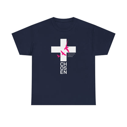 Chosen Cross T-Shirt — Bold Faith Graphic Tee with Pink Birds