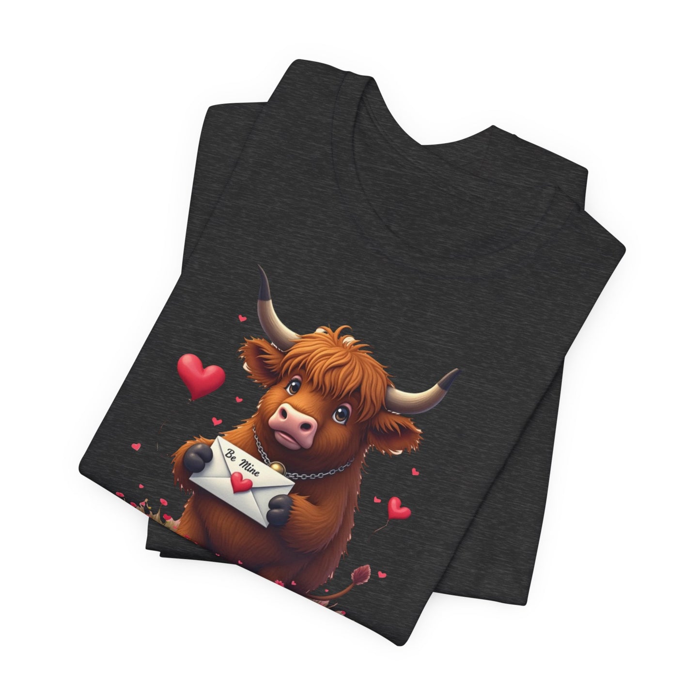 Valentine Highland Cow Tee — Cute Love Letter Bull Shirt