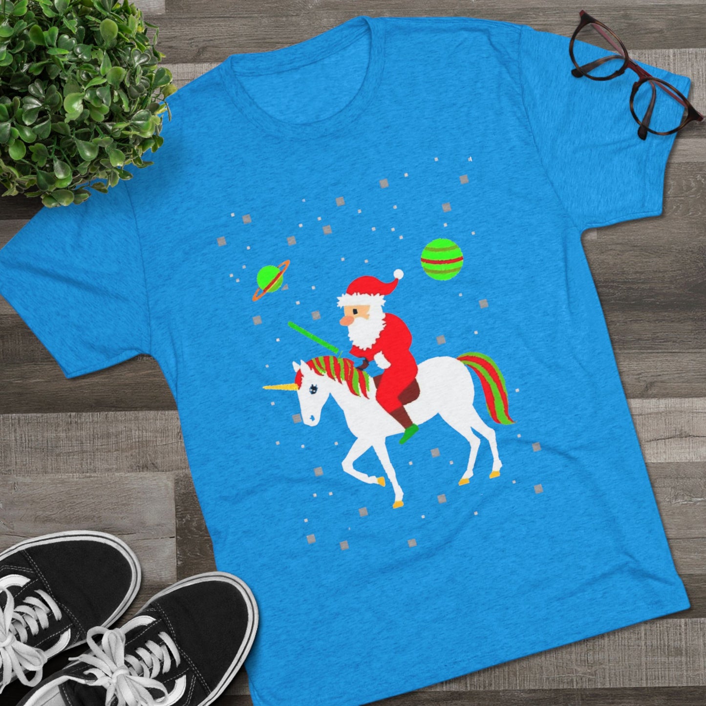 Christmas Space Santa Riding Unicorn T‑Shirt
