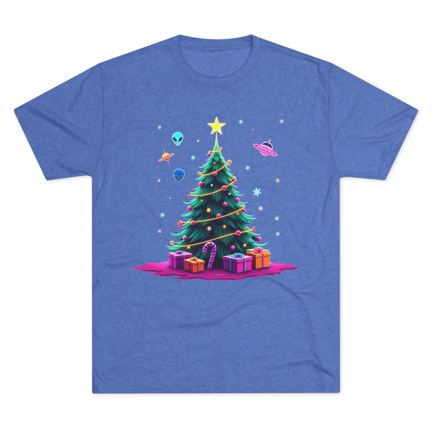 Alien visitors Christmas tree, Unisex Tri-Blend Crew Tee