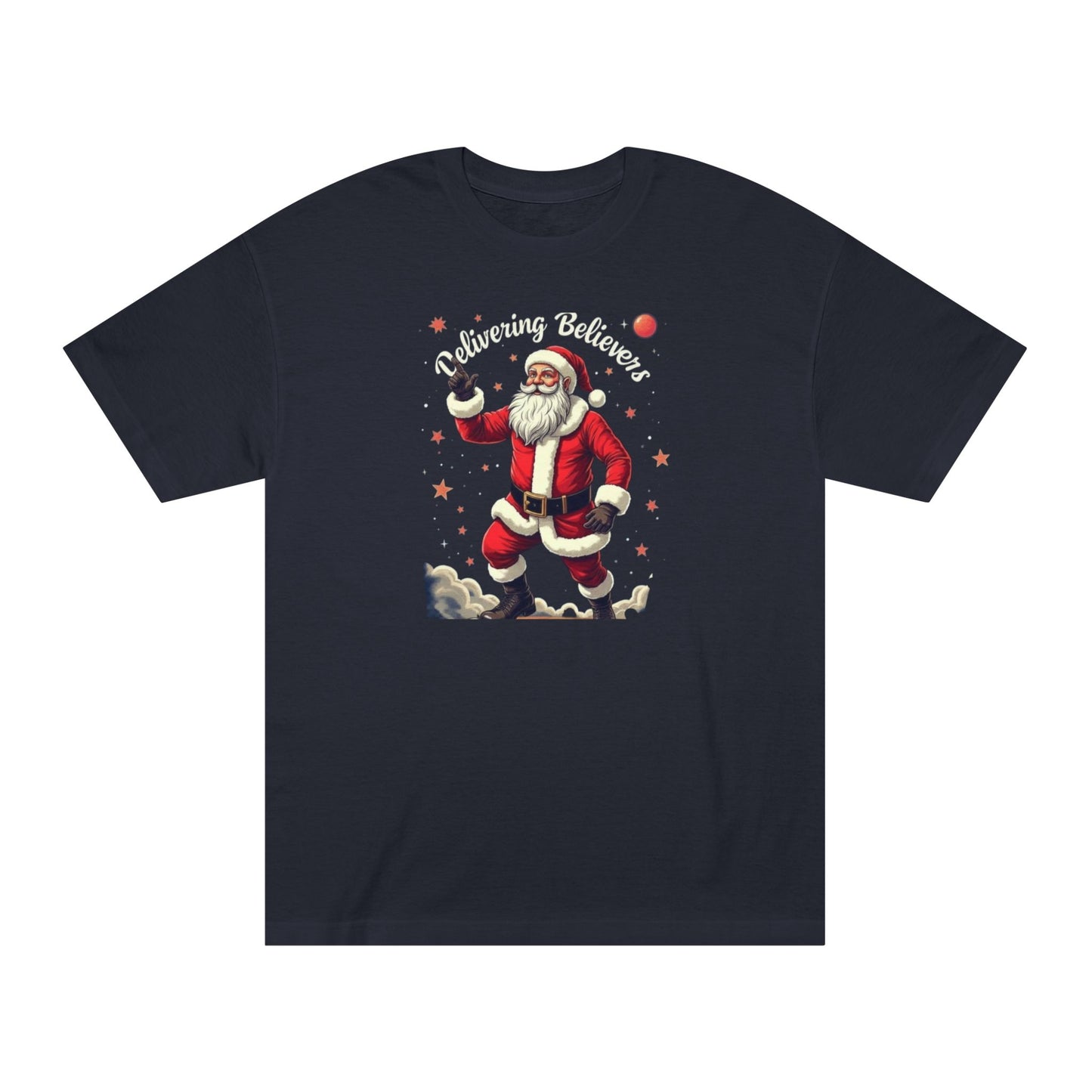 Santa Space Tee — "Delivering Believers" Cosmic Explorer Christmas T‑Shirt