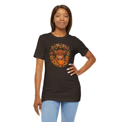 "It’s Fall Y’all" Pumpkin Highland Cow T‑Shirt — Autumn Sunflower Graphic Tee