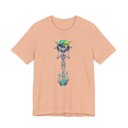Alien Holding Earth Graphic Tee — Cosmic Sci‑Fi Alien Shirt
