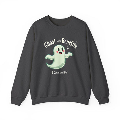 Ghost with Benefits Crewneck Sweatshirt — Cute Halloween Ghost Graphic