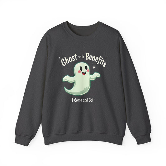 Ghost with Benefits Crewneck Sweatshirt — Cute Halloween Ghost Graphic