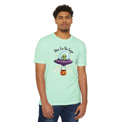 Halloween Alien T-Shirt — "Here For The Sugar" Cute UFO Trick-or-Treat Tee