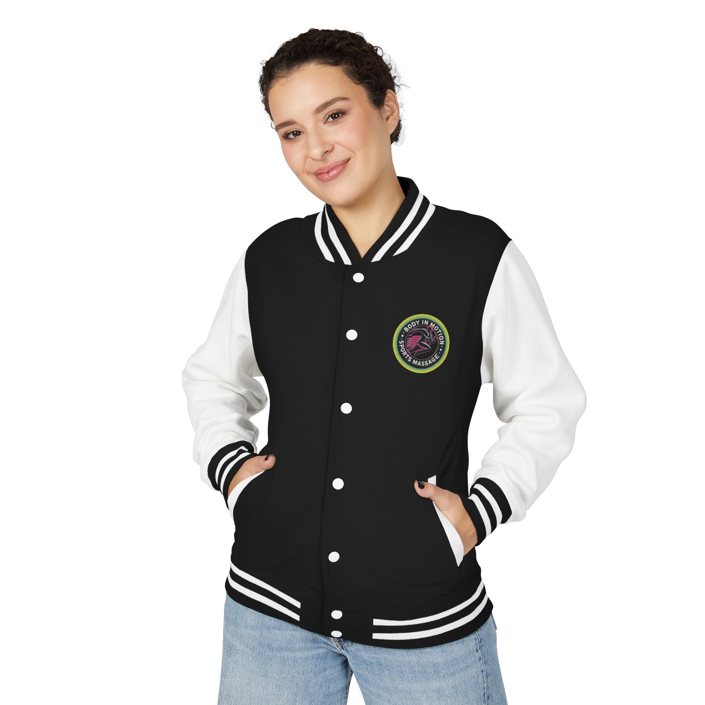 Sports Massage, Letterman Jacket — 'Body in Motion Sports Massage' Neon Logo