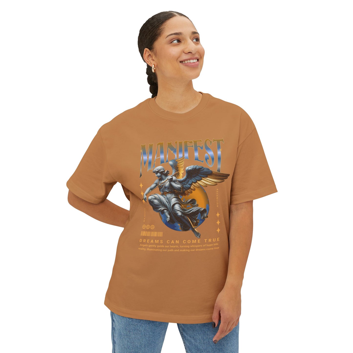 Manifest Angel Graphic Tee — Oversized Boxy Spiritual T‑Shirt