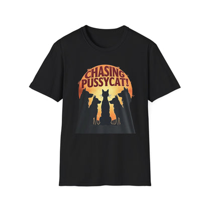 Chasing Pussycat Unisex Softstyle T-Shirt, Fun Cat Lovers Tee, Gift for Animal Enthusiasts, Quirky Casual Wear, Perfect for Festivals [...] - Psychonaut Swag