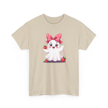 Cute Ghost Strawberry Unisex Tee, Perfect for Halloween, Gift, Casual Wear, Festival Shirt, Summer Vibes, Kawaii Apparel