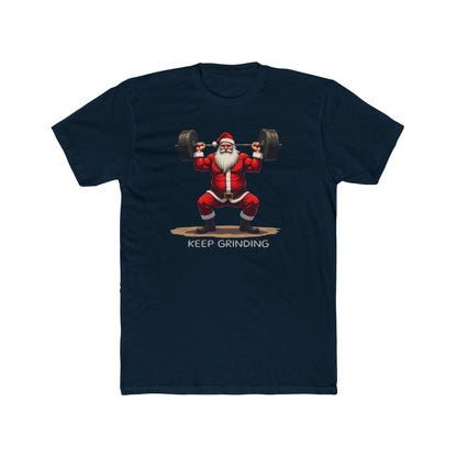 Santa Weightlifter, KEEP GRINDING T‑Shirt — Funny Christmas Gym Tee