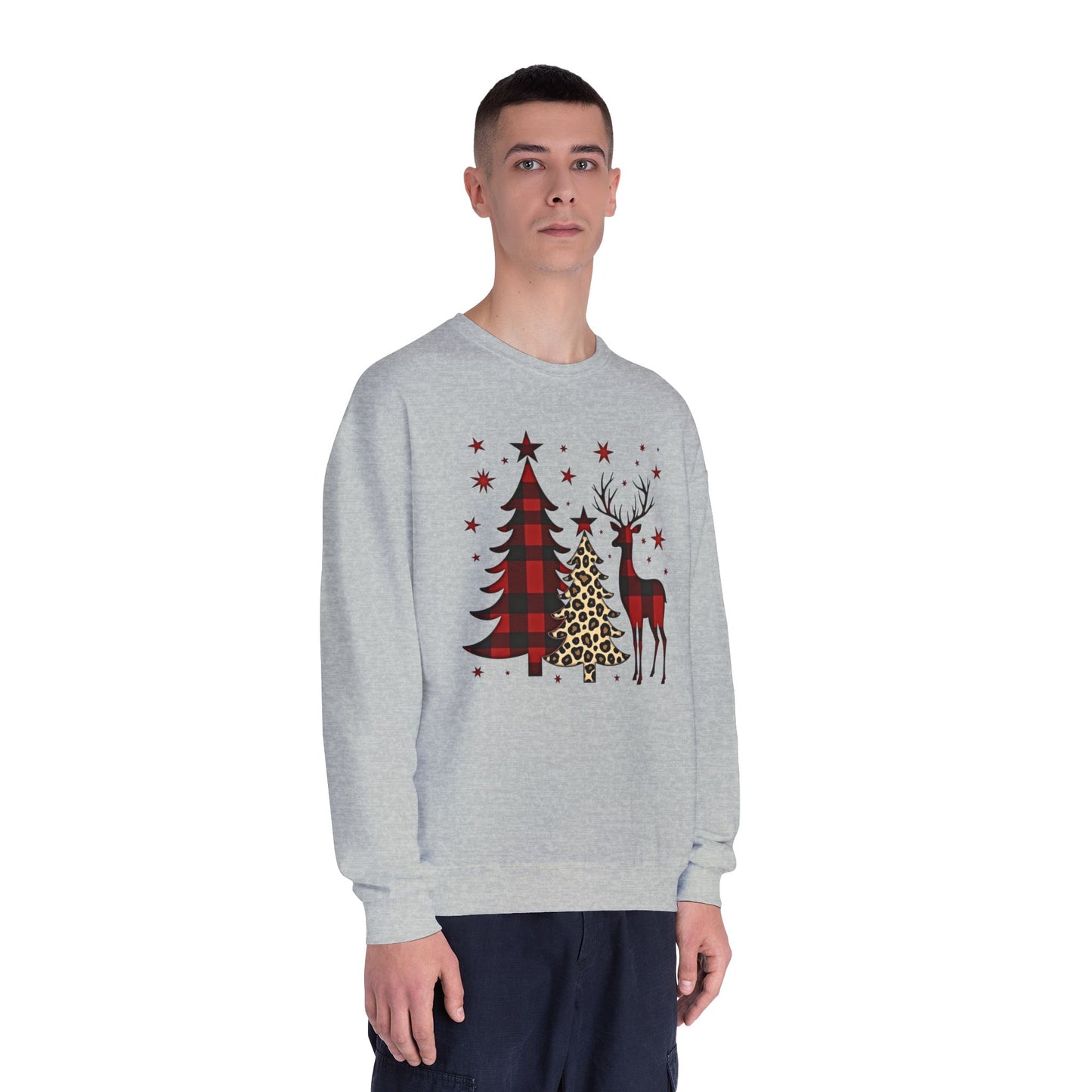 Christmas Buffalo Plaid Trees & Reindeer Crewneck Sweatshirt