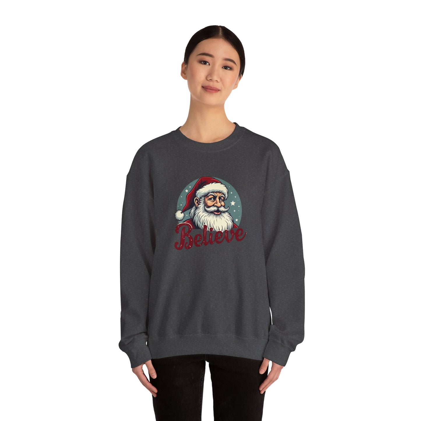 Believe Santa Crewneck Sweatshirt — Vintage Christmas Holiday Sweatshirt