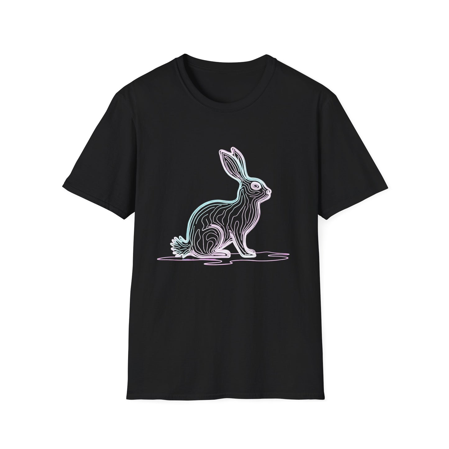 Neon Line Art Hare T-Shirt — Pastel Rabbit Graphic Tee