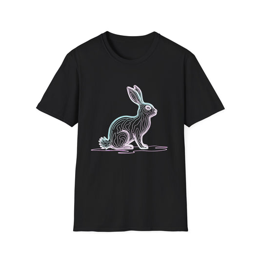 Neon Line Art Hare T-Shirt — Pastel Rabbit Graphic Tee