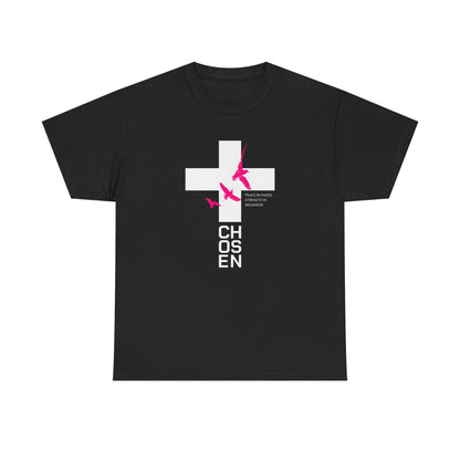 Chosen Cross T-Shirt — Bold Faith Graphic Tee with Pink Birds